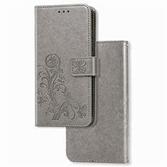 Leather Case Stands Flip Flowers Cover Holder for Sony Xperia 5 II Gray