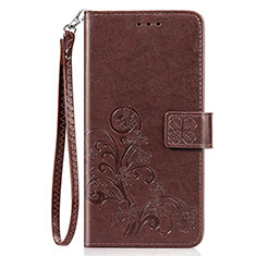 Leather Case Stands Flip Flowers Cover Holder for Sony Xperia 8 Brown