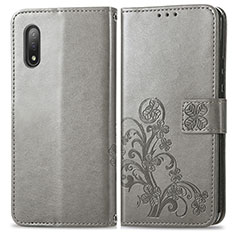 Leather Case Stands Flip Flowers Cover Holder for Sony Xperia Ace II Gray