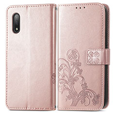 Leather Case Stands Flip Flowers Cover Holder for Sony Xperia Ace II Pink