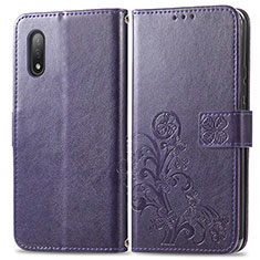 Leather Case Stands Flip Flowers Cover Holder for Sony Xperia Ace II Purple