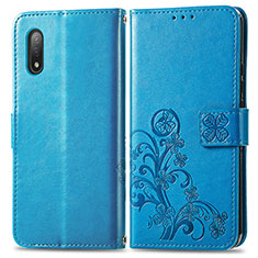 Leather Case Stands Flip Flowers Cover Holder for Sony Xperia Ace II SO-41B Blue