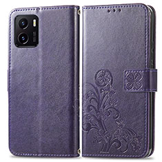 Leather Case Stands Flip Flowers Cover Holder for Vivo Y01 Purple