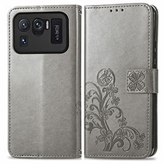 Leather Case Stands Flip Flowers Cover Holder for Xiaomi Mi 11 Ultra 5G Gray