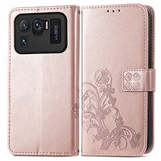 Leather Case Stands Flip Flowers Cover Holder for Xiaomi Mi 11 Ultra 5G Pink