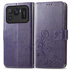 Leather Case Stands Flip Flowers Cover Holder for Xiaomi Mi 11 Ultra 5G Purple