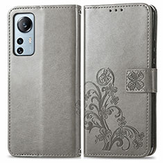 Leather Case Stands Flip Flowers Cover Holder for Xiaomi Mi 12 5G Gray