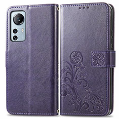 Leather Case Stands Flip Flowers Cover Holder for Xiaomi Mi 12 5G Purple