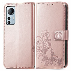 Leather Case Stands Flip Flowers Cover Holder for Xiaomi Mi 12 Pro 5G Pink