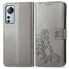 Leather Case Stands Flip Flowers Cover Holder for Xiaomi Mi 12S 5G Gray