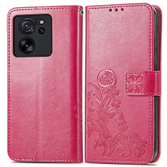 Leather Case Stands Flip Flowers Cover Holder for Xiaomi Mi 13T 5G Hot Pink