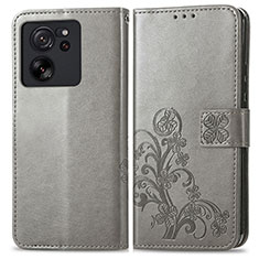Leather Case Stands Flip Flowers Cover Holder for Xiaomi Mi 13T Pro 5G Gray