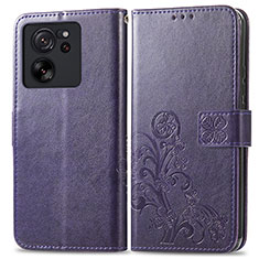 Leather Case Stands Flip Flowers Cover Holder for Xiaomi Mi 13T Pro 5G Purple