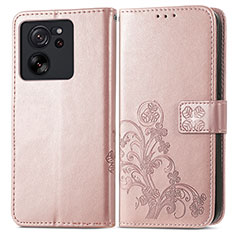Leather Case Stands Flip Flowers Cover Holder for Xiaomi Mi 13T Pro 5G Rose Gold