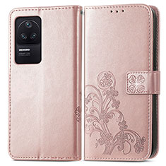 Leather Case Stands Flip Flowers Cover Holder for Xiaomi Poco F4 5G Pink