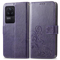 Leather Case Stands Flip Flowers Cover Holder for Xiaomi Poco F4 5G Purple
