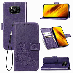 Leather Case Stands Flip Flowers Cover Holder for Xiaomi Poco X3 Pro Purple