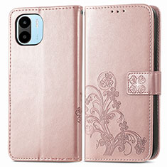 Leather Case Stands Flip Flowers Cover Holder for Xiaomi Redmi A2 Pink