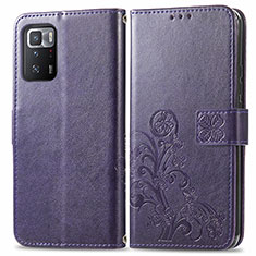 Leather Case Stands Flip Flowers Cover Holder for Xiaomi Redmi Note 10 Pro 5G Purple