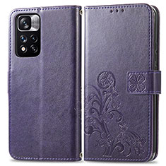 Leather Case Stands Flip Flowers Cover Holder for Xiaomi Redmi Note 11 Pro+ Plus 5G Purple