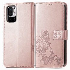 Leather Case Stands Flip Flowers Cover Holder for Xiaomi Redmi Note 11 SE 5G Pink