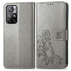 Leather Case Stands Flip Flowers Cover Holder for Xiaomi Redmi Note 11S 5G Gray