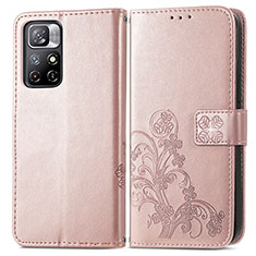 Leather Case Stands Flip Flowers Cover Holder for Xiaomi Redmi Note 11S 5G Pink