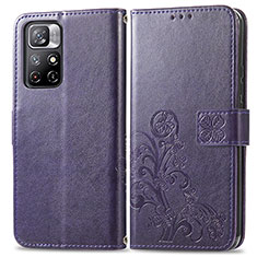 Leather Case Stands Flip Flowers Cover Holder for Xiaomi Redmi Note 11S 5G Purple