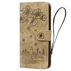 Leather Case Stands Flip Flowers Cover Holder HF1 for Huawei Honor 90 Lite 5G Brown