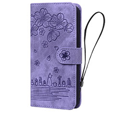 Leather Case Stands Flip Flowers Cover Holder HF1 for Huawei Honor 90 Lite 5G Purple