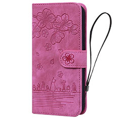 Leather Case Stands Flip Flowers Cover Holder HF1 for Huawei Honor X7a Hot Pink