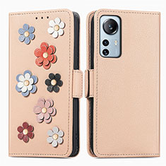 Leather Case Stands Flip Flowers Cover Holder L01 for Xiaomi Mi 12 Lite 5G Gold