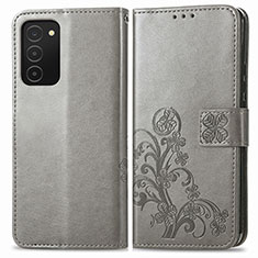 Leather Case Stands Flip Flowers Cover Holder S01D for Samsung Galaxy A02s Gray
