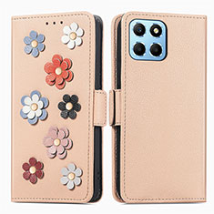 Leather Case Stands Flip Flowers Cover Holder S02D for Huawei Honor 70 Lite 5G Khaki