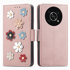 Leather Case Stands Flip Flowers Cover Holder S02D for Huawei Nova Y90 Rose Gold