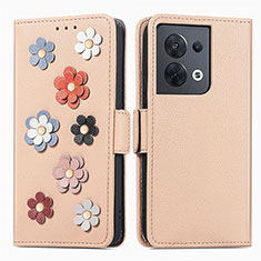 Leather Case Stands Flip Flowers Cover Holder S02D for Oppo Reno8 5G Khaki