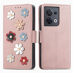 Leather Case Stands Flip Flowers Cover Holder S02D for Oppo Reno9 5G Rose Gold