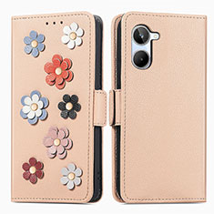 Leather Case Stands Flip Flowers Cover Holder S02D for Realme 10 4G Khaki