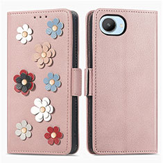 Leather Case Stands Flip Flowers Cover Holder S02D for Realme C30 Rose Gold