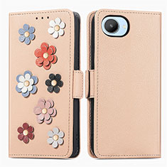 Leather Case Stands Flip Flowers Cover Holder S02D for Realme C30s Khaki