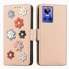 Leather Case Stands Flip Flowers Cover Holder S02D for Realme GT Neo3 5G Khaki