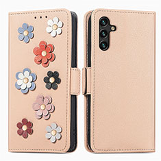 Leather Case Stands Flip Flowers Cover Holder S02D for Samsung Galaxy A04s Khaki