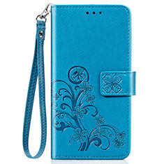 Leather Case Stands Flip Flowers Cover Holder S02D for Samsung Galaxy A20 Blue