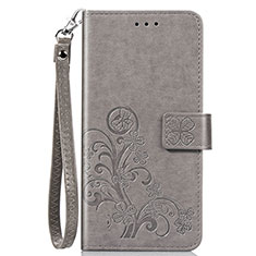 Leather Case Stands Flip Flowers Cover Holder S02D for Samsung Galaxy A20 Gray