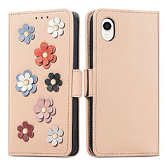 Leather Case Stands Flip Flowers Cover Holder S02D for Samsung Galaxy A22 5G SC-56B Khaki