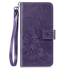 Leather Case Stands Flip Flowers Cover Holder S02D for Samsung Galaxy F41 Purple