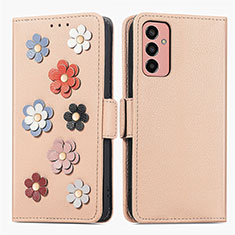 Leather Case Stands Flip Flowers Cover Holder S02D for Samsung Galaxy M13 4G Khaki