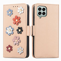 Leather Case Stands Flip Flowers Cover Holder S02D for Samsung Galaxy M33 5G Khaki