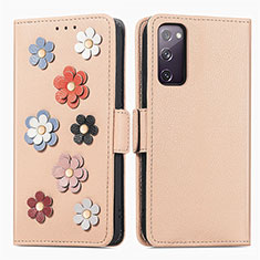 Leather Case Stands Flip Flowers Cover Holder S02D for Samsung Galaxy S20 FE (2022) 5G Khaki