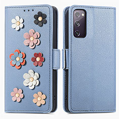 Leather Case Stands Flip Flowers Cover Holder S02D for Samsung Galaxy S20 FE 5G Blue